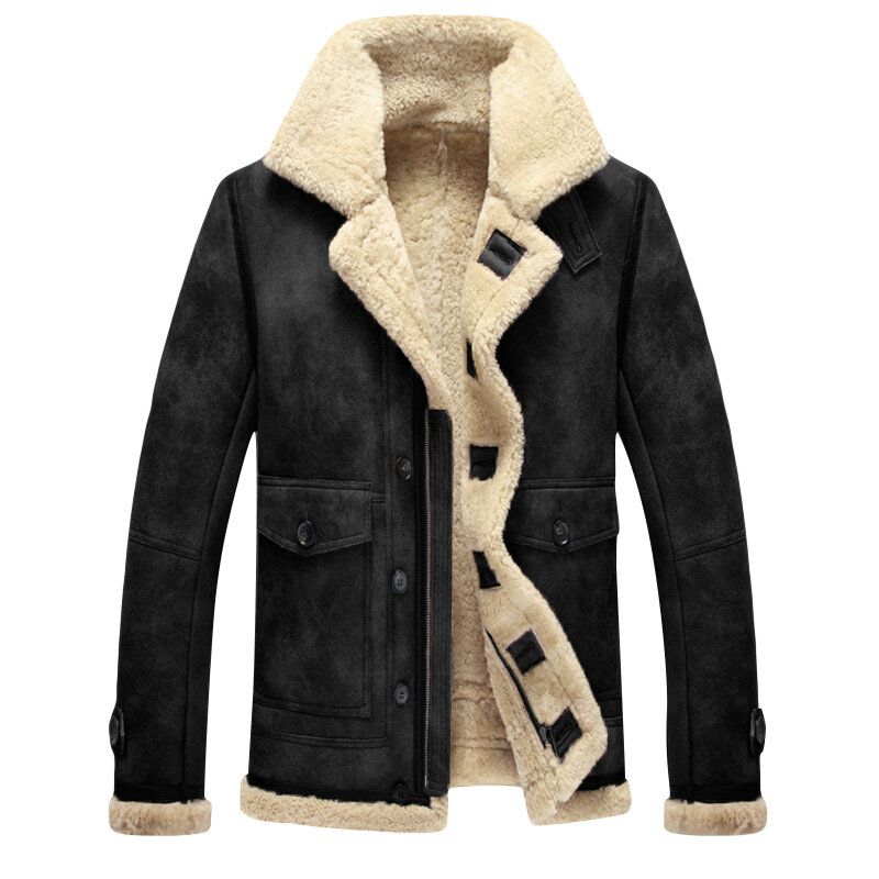 Charmkpr Męska Kurtka Motocyklowa Duża Kieszeń Shearling Faux Leather