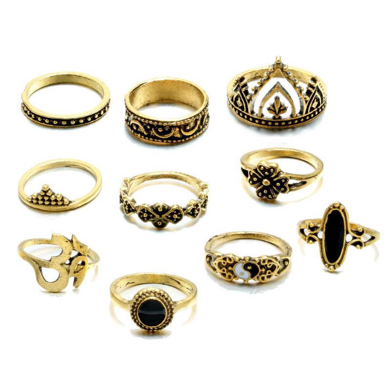 10 Szt CZeski Zestaw Pierścionków W Stylu Vintage Crown Star Moon Flower Knuckle Rings Dla Kobiet