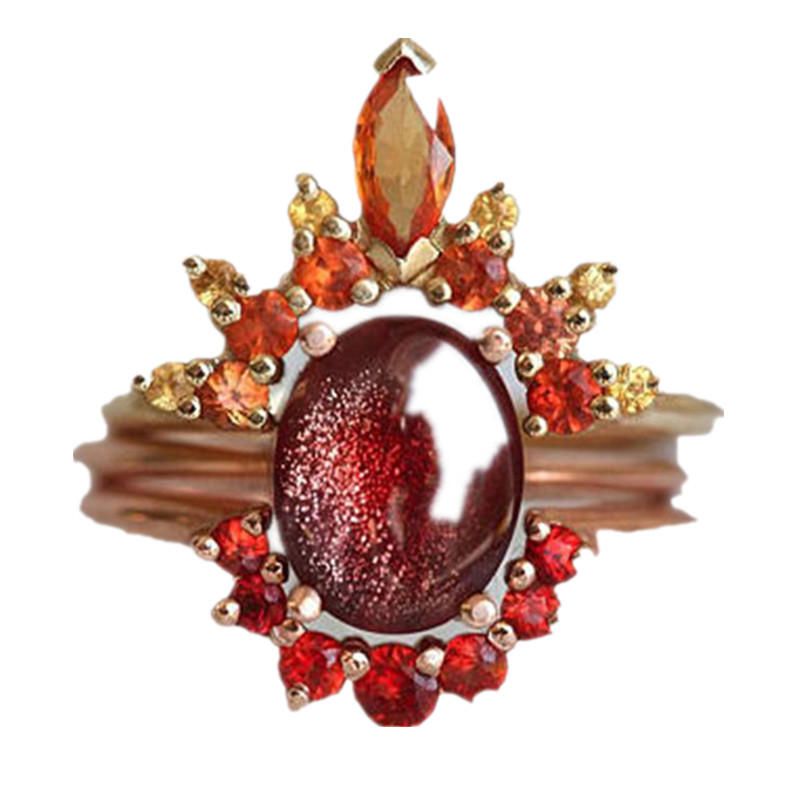 3 Sztuk/zestaw Stylowe Damskie Pierścionki Do Układania W Stosy Ruby Crystal Flower Charm Zestawy Pierścionków CZeskich Dla Kobiet