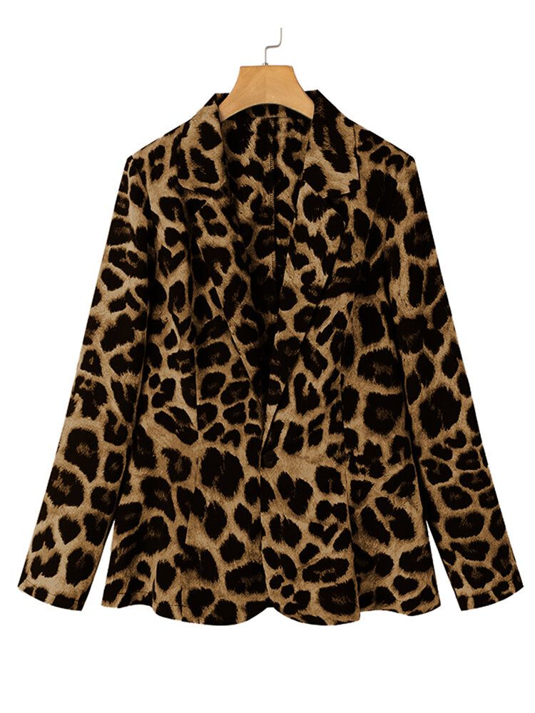 Leopard Print Blazer Luźny Garnitur Dla Kobiet Z Ochraniaczem Na Ramię