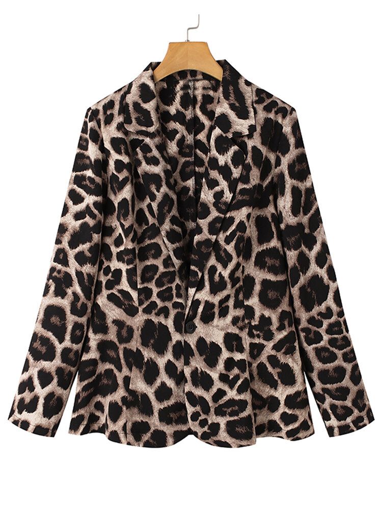 Leopard Print Blazer Luźny Garnitur Dla Kobiet Z Ochraniaczem Na Ramię