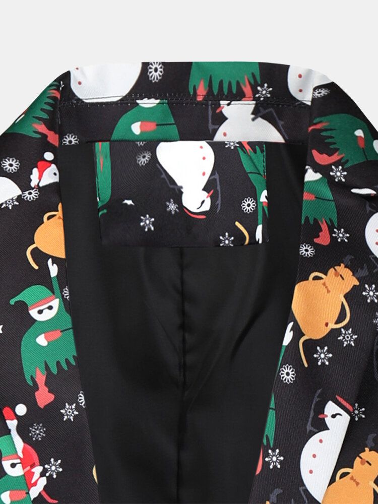 Męska Stylowa Marynarka Jednorzędowa Na Całej Powierzchni Christmas Element Print Cotton