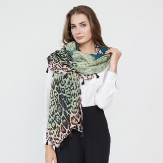 Kobiety Gradient Leopard Print Fashion Tassel Fringe Scarf