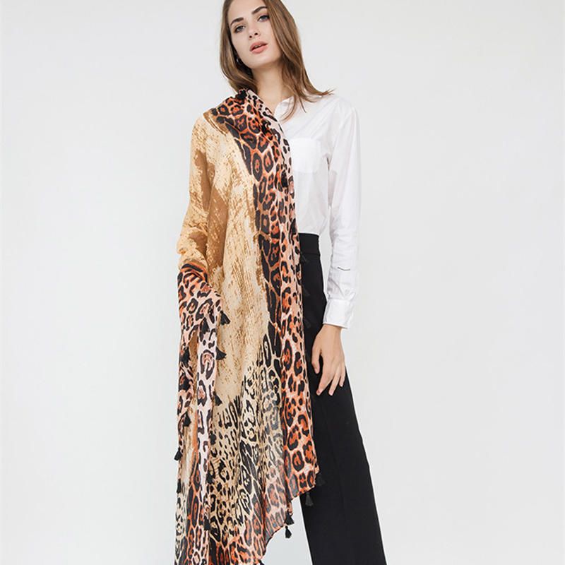 Kobiety Gradient Leopard Print Fashion Tassel Fringe Scarf