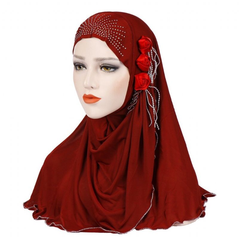 Kobiety Nowy Ice Silk Side Trzy Kwiatowe Frędzle Arabski Kapelusz Arab Wrap Szalik Turban Kapelusz