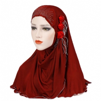 Kobiety Nowy Ice Silk Side Trzy Kwiatowe Frędzle Arabski Kapelusz Arab Wrap Szalik Turban Kapelusz