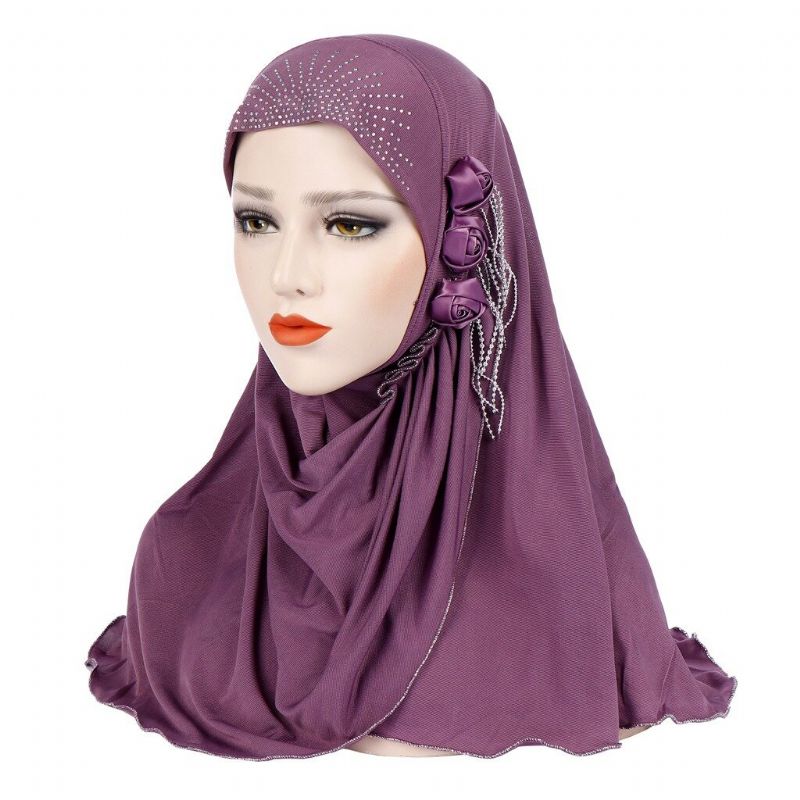 Kobiety Nowy Ice Silk Side Trzy Kwiatowe Frędzle Arabski Kapelusz Arab Wrap Szalik Turban Kapelusz