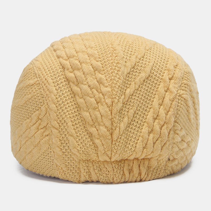 Casual Twist Knit Wool Warm Beret Cap Regulowany Oddychający Przedni Kapelusz Płaski Kapelusz Dla Mężczyzn