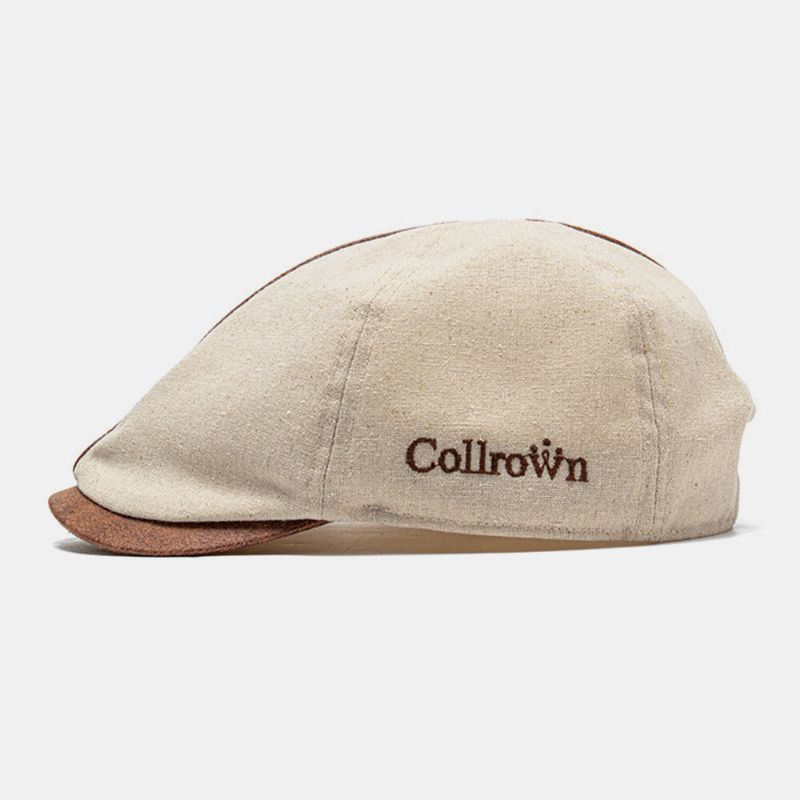 Collrown Męskie Cotton Solid Color Letter Haftowana CZapka Do Przodu Płaska CZapka Beret Cap