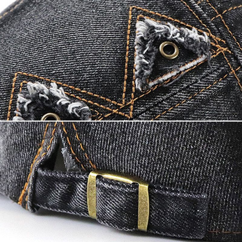 Collrown Męskie Denim W Trudnej Sytuacji Postrzępiony Oddychający Parasol Z Krótkim Rondem Casual Vintage CZapki Do Przodu Beret Płaskie CZapki