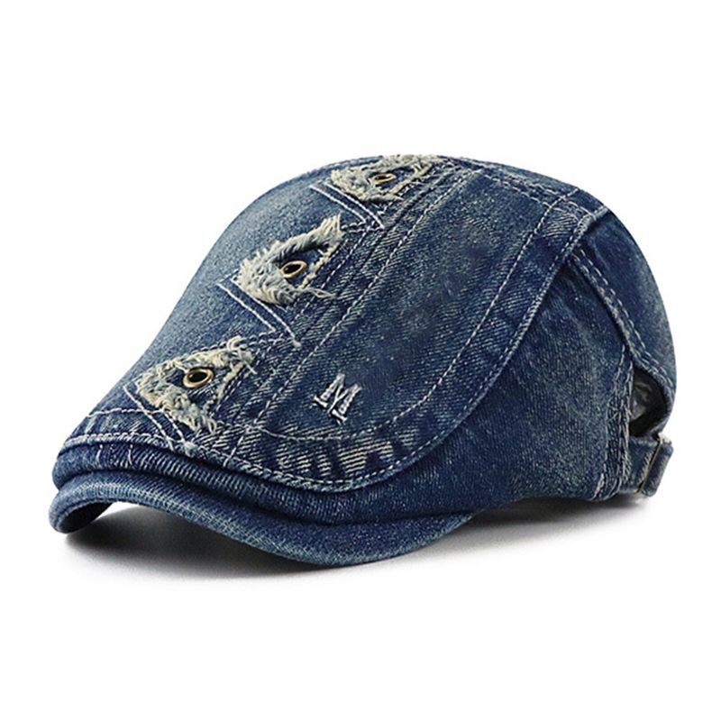 Collrown Męskie Denim W Trudnej Sytuacji Postrzępiony Oddychający Parasol Z Krótkim Rondem Casual Vintage CZapki Do Przodu Beret Płaskie CZapki