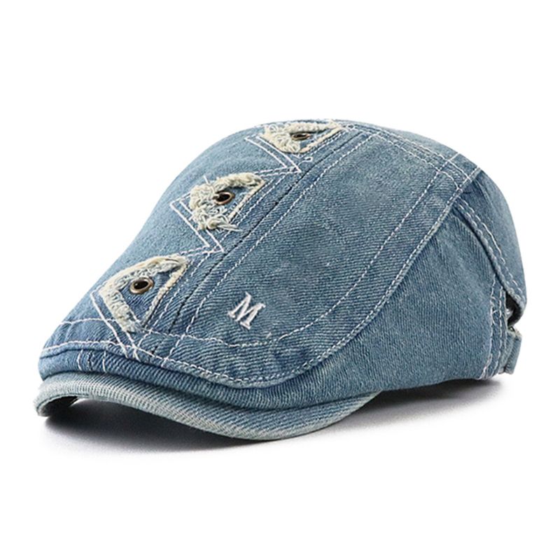 Collrown Męskie Denim W Trudnej Sytuacji Postrzępiony Oddychający Parasol Z Krótkim Rondem Casual Vintage CZapki Do Przodu Beret Płaskie CZapki