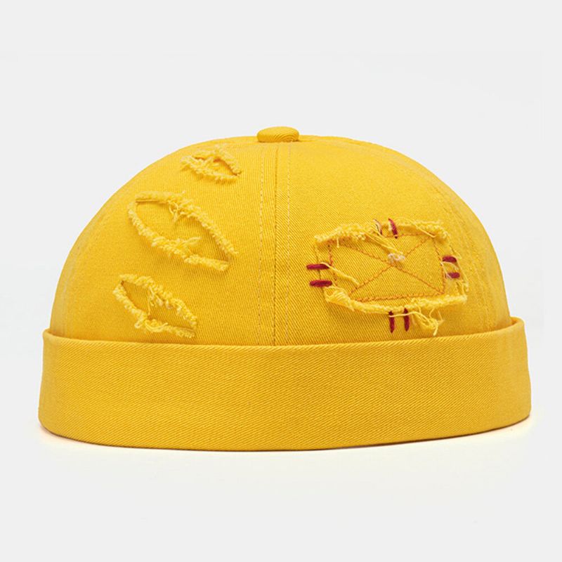 Collrown Unisex Bawełna Jednolity Kolor Uszkodzona Łatka Moda CZapka Bez Ramki Landlord Cap Skull Cap