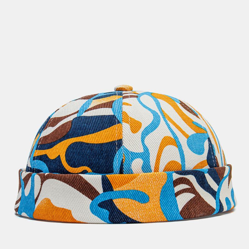 Collrown Unisex Bawełna Kolorowe Graffiti Wzór Druku Moda Retro Parasolka CZapka Bez Brimless Landlord Cap Skull Cap