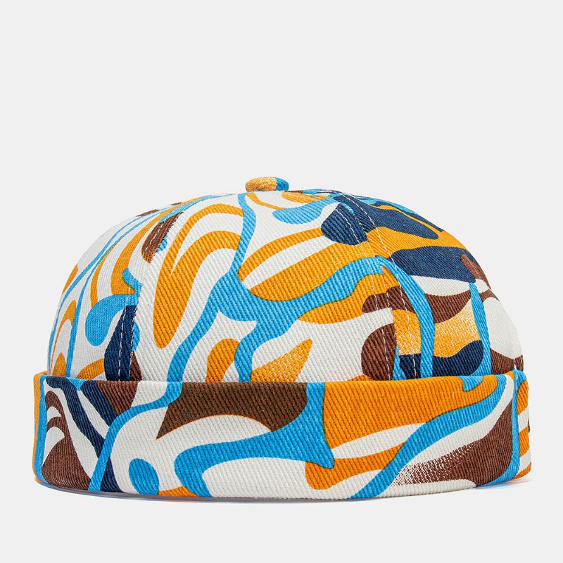 Collrown Unisex Bawełna Kolorowe Graffiti Wzór Druku Moda Retro Parasolka CZapka Bez Brimless Landlord Cap Skull Cap