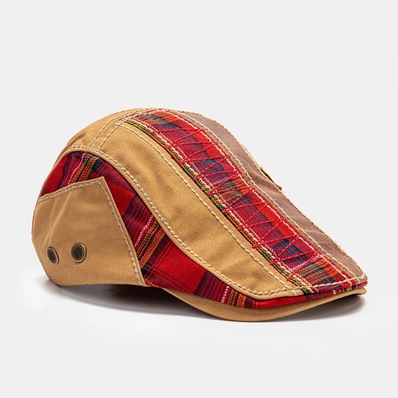 Colrown Unisex Patchwork List Wzór Haft Casual Vintage Beret Płaska CZapka Do Przodu Kapelusz