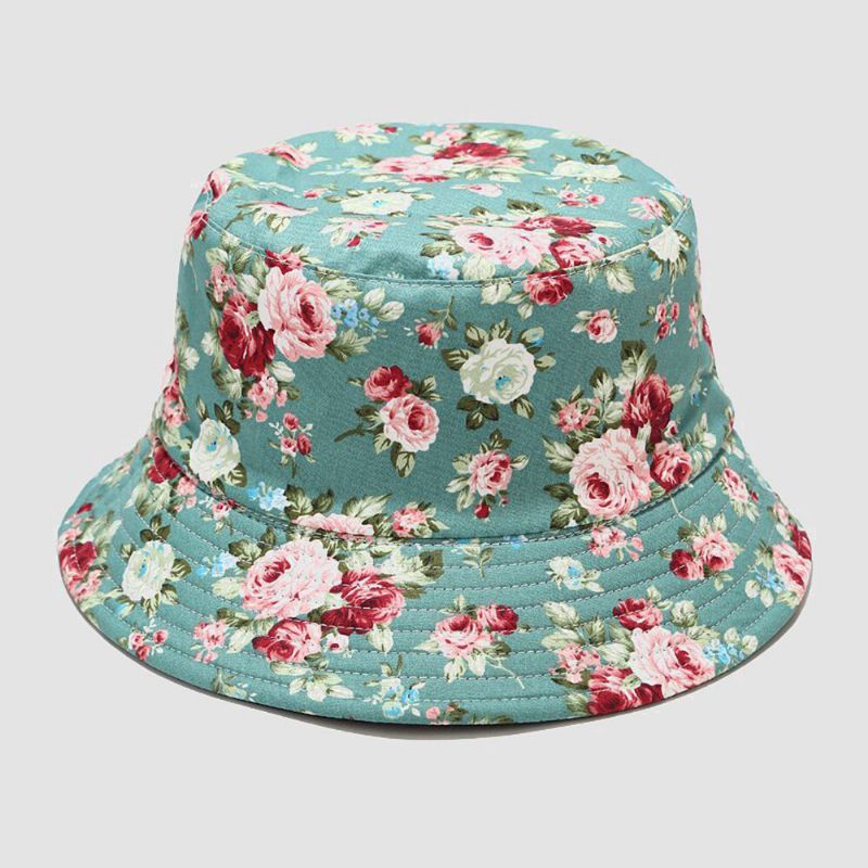 Damska Dwustronna Letnia Ochrona Przed Promieniowaniem Uv Kwiatowy Wzór Casual Outdoor Sun Kapelusz Bucket Hat