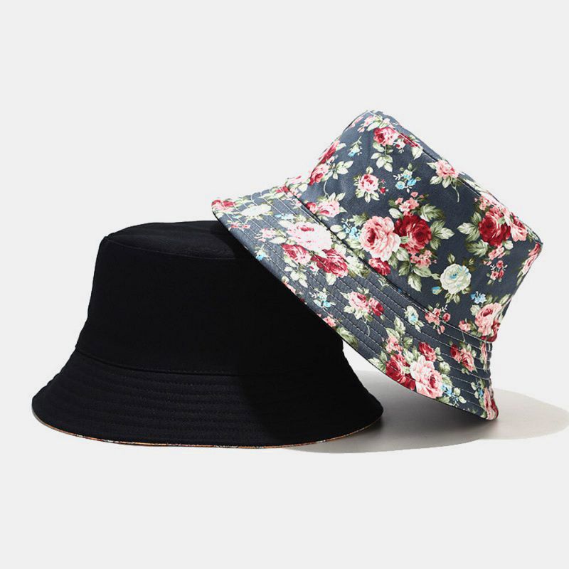 Damska Dwustronna Letnia Ochrona Przed Promieniowaniem Uv Kwiatowy Wzór Casual Outdoor Sun Kapelusz Bucket Hat