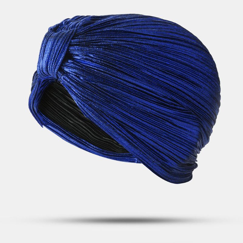 Damska Plisowana CZapka Beanie Solid Color Prosta CZapka Turban