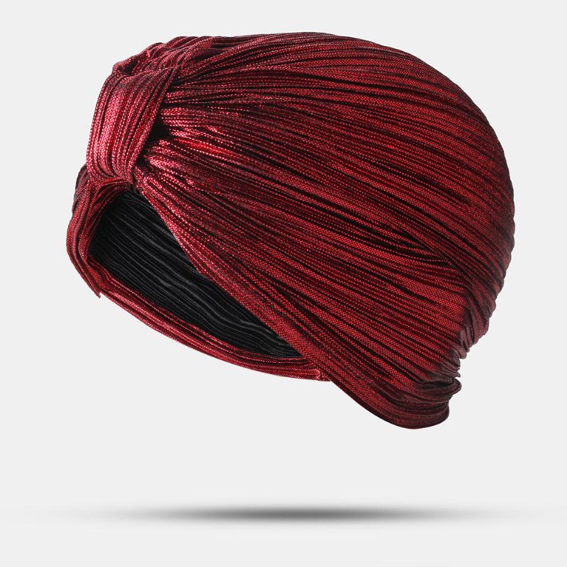 Damska Plisowana CZapka Beanie Solid Color Prosta CZapka Turban