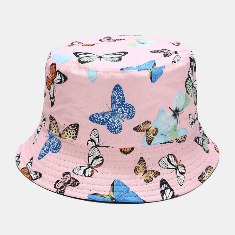 Damski Dwustronny Bawełniany Wzór Motylkowy Casual Young Sunvisor Bucket Hat