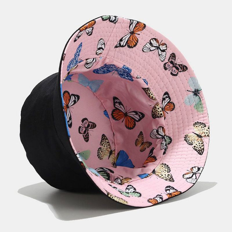 Damski Dwustronny Bawełniany Wzór Motylkowy Casual Young Sunvisor Bucket Hat