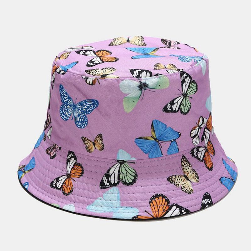 Damski Dwustronny Bawełniany Wzór Motylkowy Casual Young Sunvisor Bucket Hat