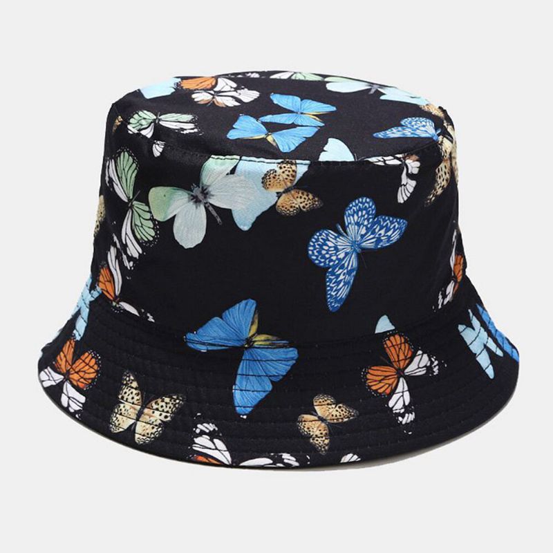 Damski Dwustronny Bawełniany Wzór Motylkowy Casual Young Sunvisor Bucket Hat