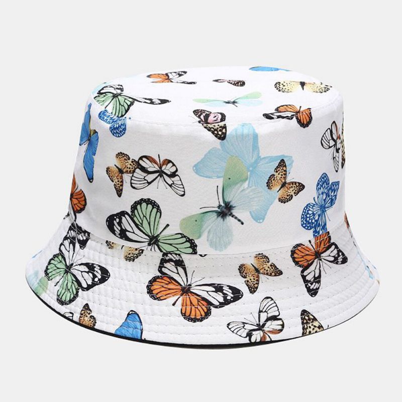 Damski Dwustronny Bawełniany Wzór Motylkowy Casual Young Sunvisor Bucket Hat