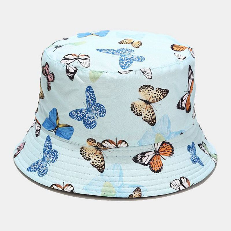 Damski Dwustronny Bawełniany Wzór Motylkowy Casual Young Sunvisor Bucket Hat