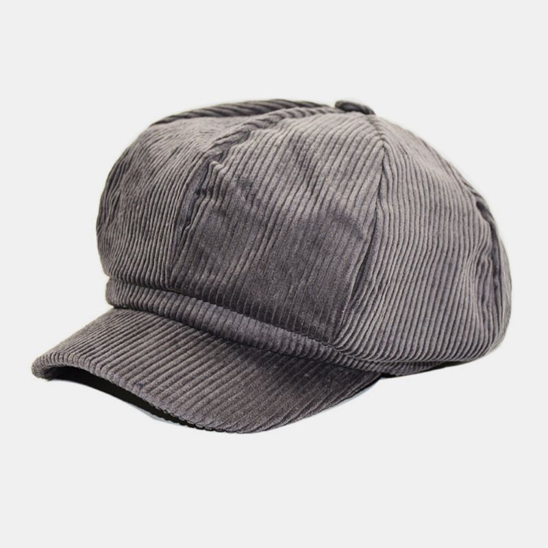 Damski Sztruks Retro Casual Stripes Outdoor Codzienny Kapelusz Malarza Ośmiokątny Kapelusz Beret Hat