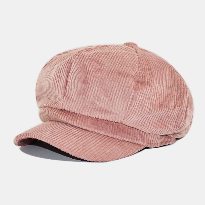 Damski Sztruks Retro Casual Stripes Outdoor Codzienny Kapelusz Malarza Ośmiokątny Kapelusz Beret Hat