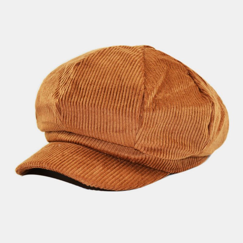 Damski Sztruks Retro Casual Stripes Outdoor Codzienny Kapelusz Malarza Ośmiokątny Kapelusz Beret Hat