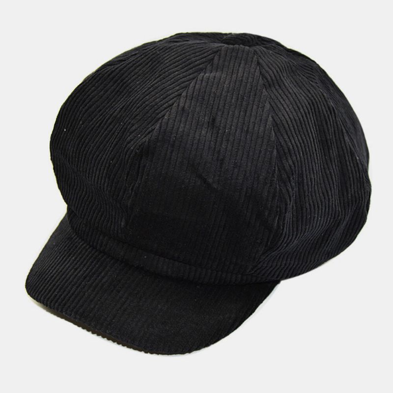 Damski Sztruks Retro Casual Stripes Outdoor Codzienny Kapelusz Malarza Ośmiokątny Kapelusz Beret Hat