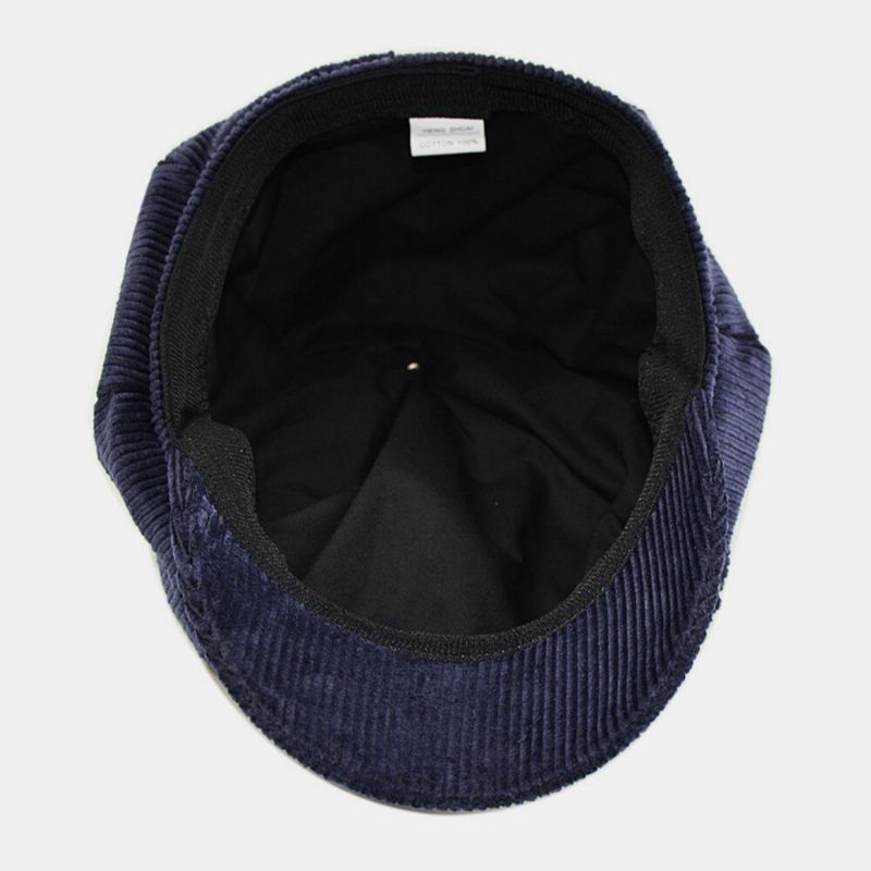 Damski Sztruks Retro Casual Stripes Outdoor Codzienny Kapelusz Malarza Ośmiokątny Kapelusz Beret Hat