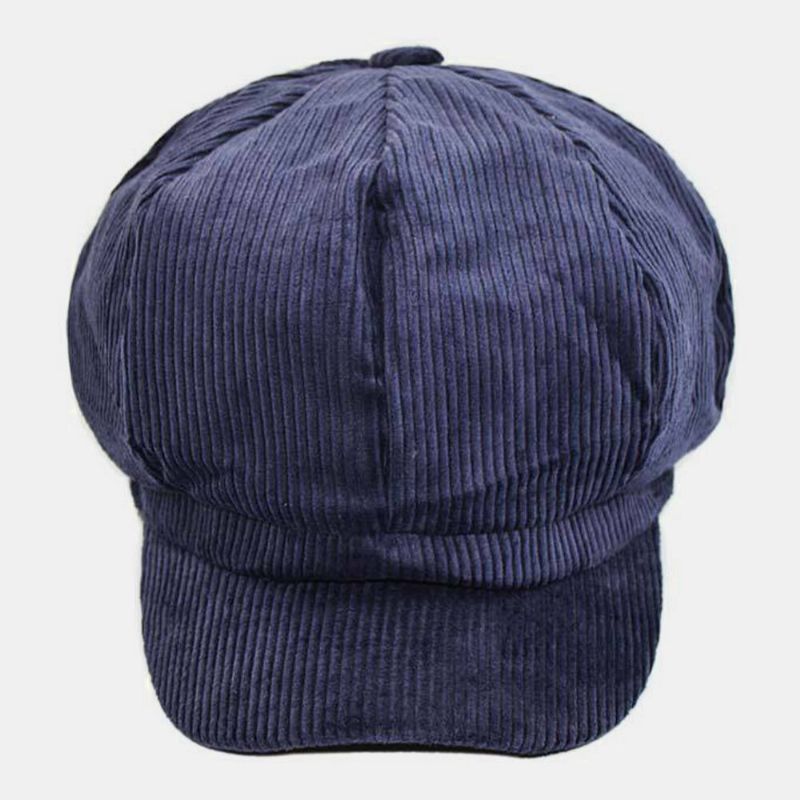 Damski Sztruks Retro Casual Stripes Outdoor Codzienny Kapelusz Malarza Ośmiokątny Kapelusz Beret Hat