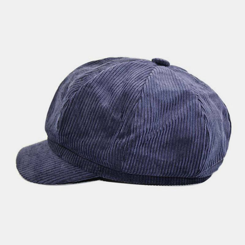 Damski Sztruks Retro Casual Stripes Outdoor Codzienny Kapelusz Malarza Ośmiokątny Kapelusz Beret Hat