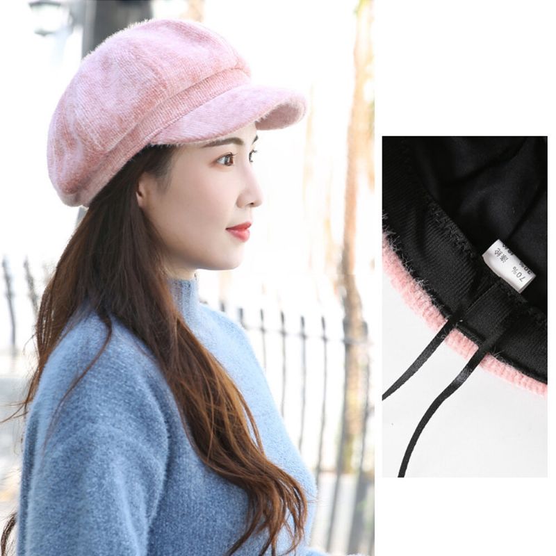 Damskie Wool Casual Universal Keep Warm Curved Brim Ośmioboczna CZapka Beret CZapka Z Dzianiny