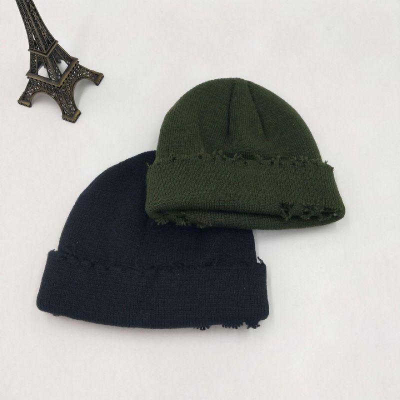 Dzianinowa CZapka Landlord Pure Color Wool Kapelusz Postrzępiona Melonowa CZapka Cold Caps Beanie