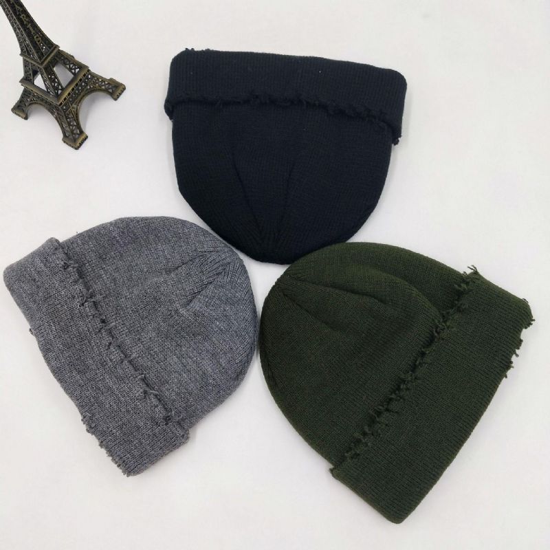 Dzianinowa CZapka Landlord Pure Color Wool Kapelusz Postrzępiona Melonowa CZapka Cold Caps Beanie