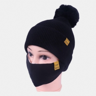 Kobiety 2 Szt Wełna Zima Utrzymuj Ciepło Codzienny Casual Szyi Ochrona Twarzy Puszysta Piłka Dzianinowa CZapka Beanie Mask