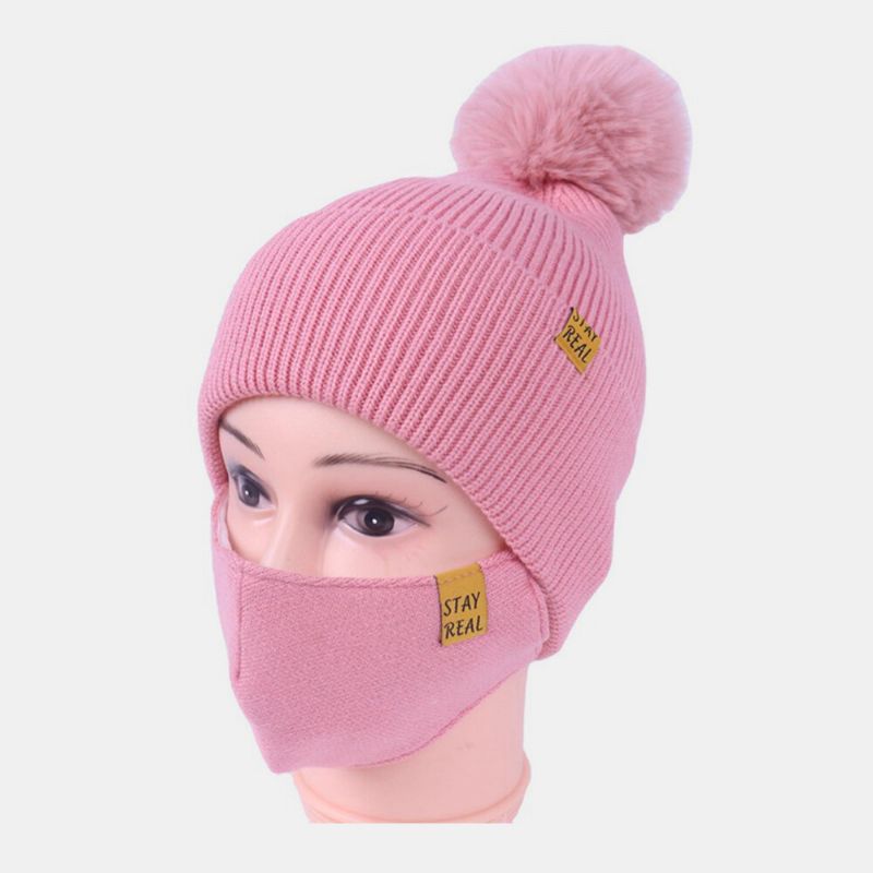 Kobiety 2 Szt Wełna Zima Utrzymuj Ciepło Codzienny Casual Szyi Ochrona Twarzy Puszysta Piłka Dzianinowa CZapka Beanie Mask