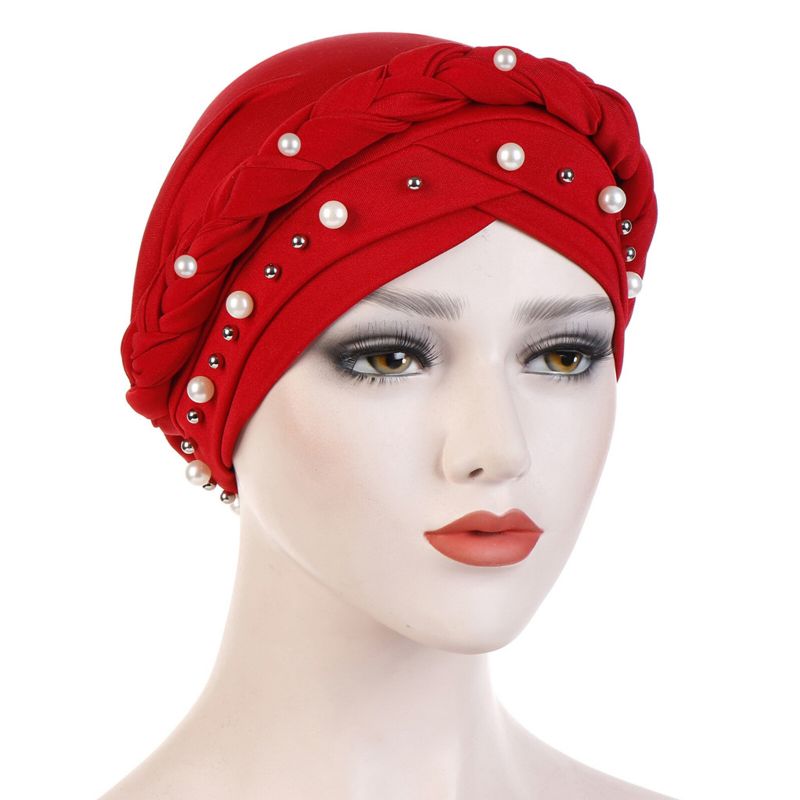 Kobiety Bawełna Multi Color Solid Casual Parasolka Biała Perła Decor Side Braid Baotou Kapelusze Beanie CZapki