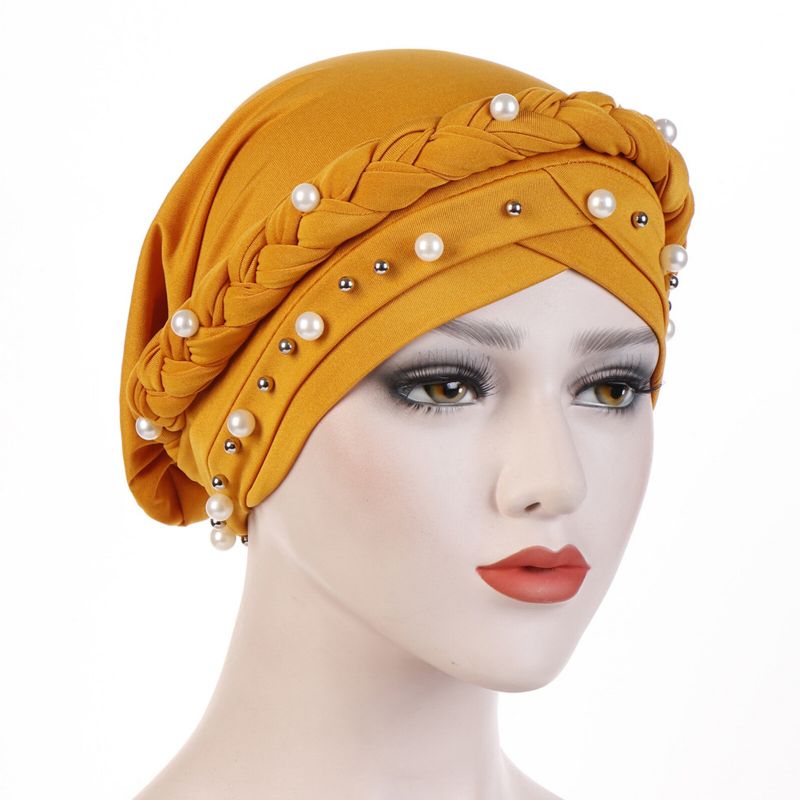 Kobiety Bawełna Multi Color Solid Casual Parasolka Biała Perła Decor Side Braid Baotou Kapelusze Beanie CZapki