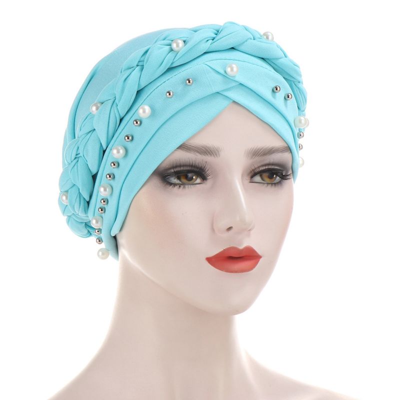 Kobiety Bawełna Multi Color Solid Casual Parasolka Biała Perła Decor Side Braid Baotou Kapelusze Beanie CZapki