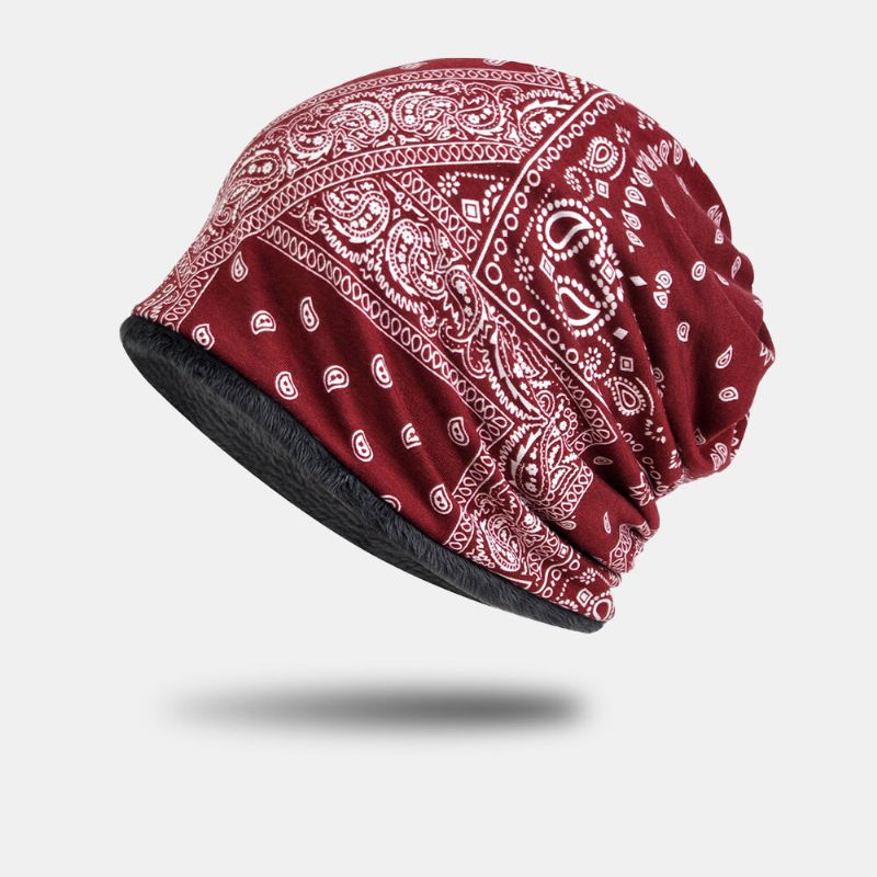 Kobiety Bawełna Plus Aksamit Podwójnego Zastosowania W Stylu Vintage Kwiaty Nerkowca Drukuj Wiatroszczelne Ciepło Szalik Na Szelkach CZapka Typu Beanie Kapelusz Baotou