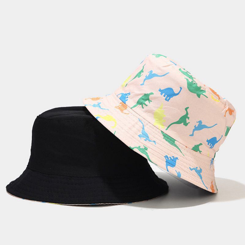 Kobiety Dwustronne Drukowanie Kreskówek Letnia Ochrona Przed Promieniowaniem Uv Casual Sun Kapelusz Bucket Hat