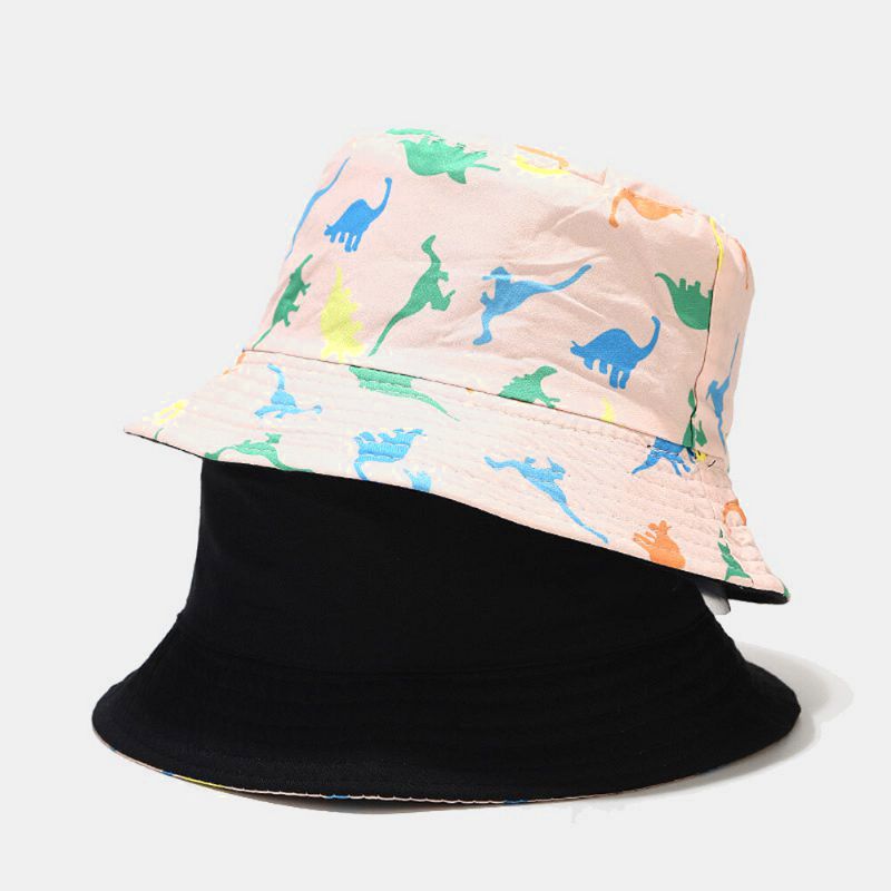 Kobiety Dwustronne Drukowanie Kreskówek Letnia Ochrona Przed Promieniowaniem Uv Casual Sun Kapelusz Bucket Hat