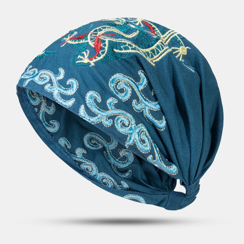 Kobiety Etniczne Haftowane CZapki Beanie Vintage Dobre Elastyczne Oddychające CZapki Turban