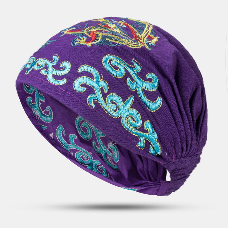 Kobiety Etniczne Haftowane CZapki Beanie Vintage Dobre Elastyczne Oddychające CZapki Turban